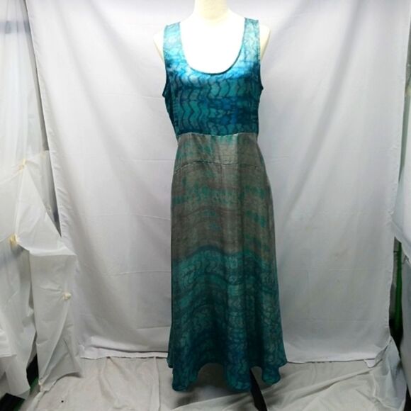 Sundance Watercolor Blue Sleeveless 100% Silk Maxi Dress Vintage Boho Size 12... - Picture 3 of 16